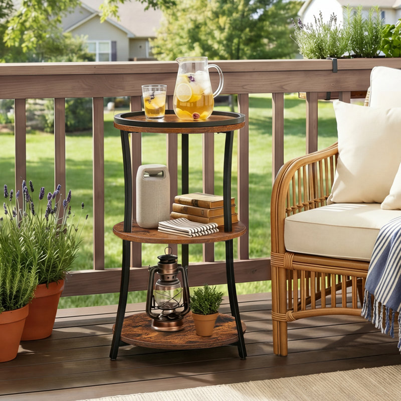 11.8" Round End Table with 3-Tier Storage Shelves