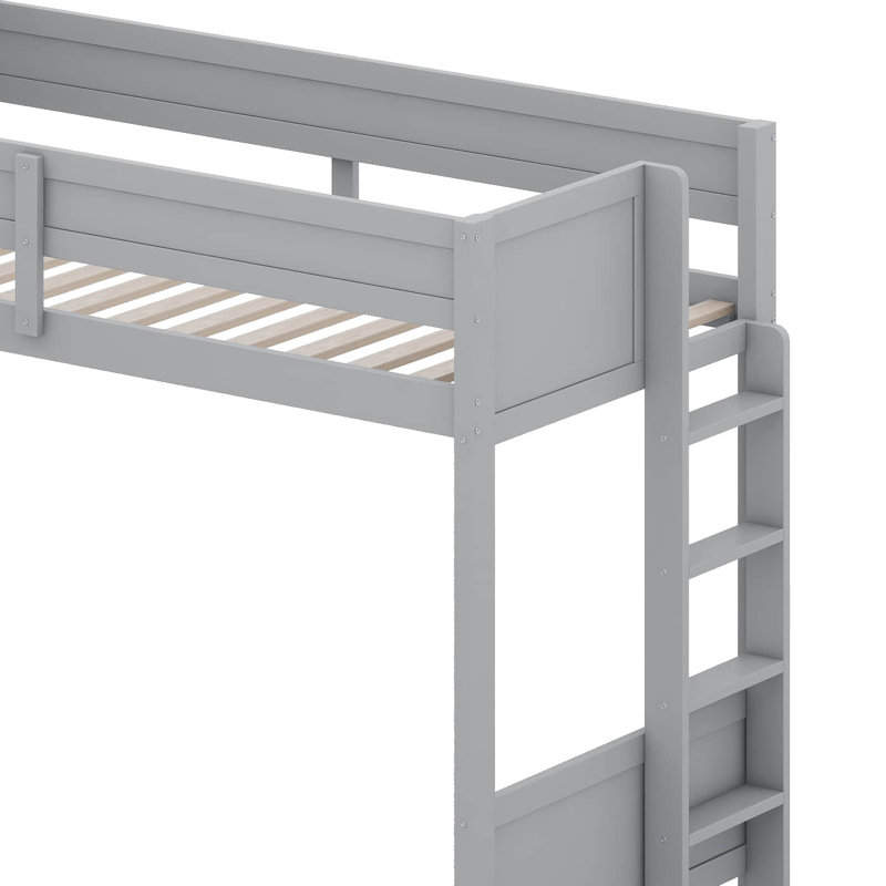 Lit simple superposé en forme de L avec bureau et tiroirs de rangement, lit superposé peu encombrant avec ports USB, Gris