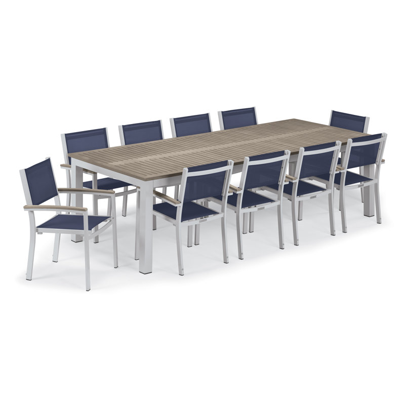 Ensemble de salle à manger rectangulaire en aluminium thermolaqué pour 103 personnes Travira, Bois de teck rétro