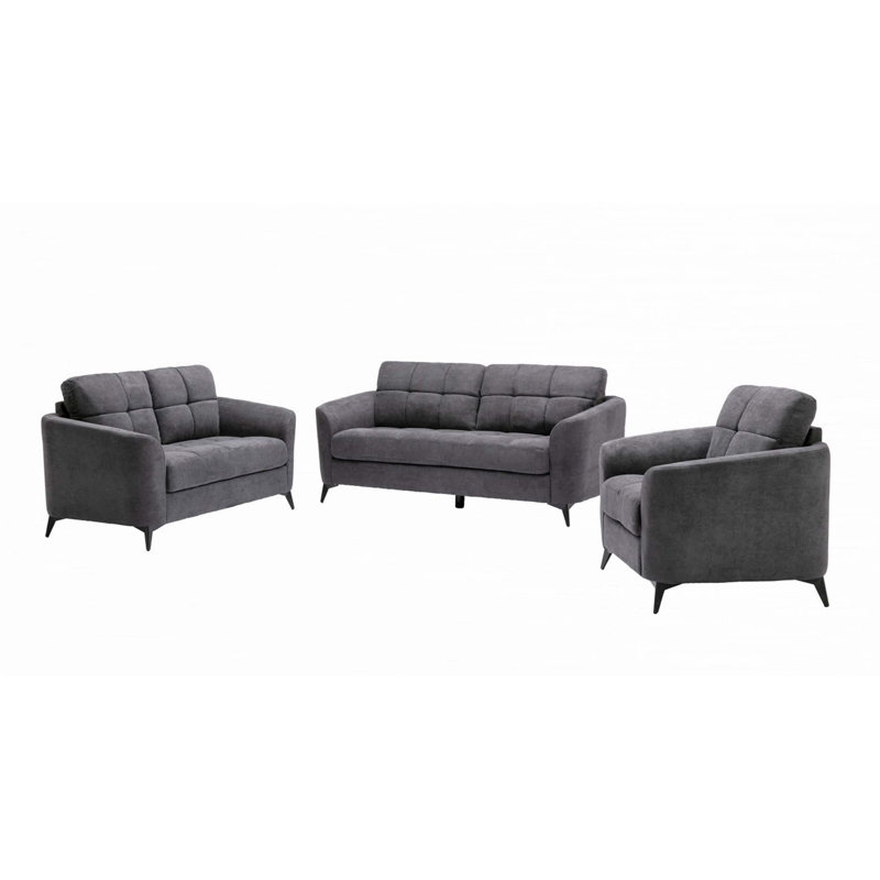 3PCS Woven Fabric Sofa Loveseat Chair, Gray
