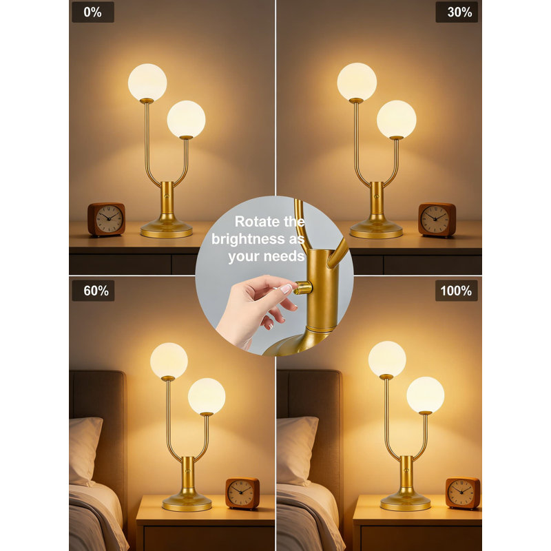 Lampe de table moderne Mid-Century avec lumière blanche chaude à intensité variable, lampe de chevet sphérique dorée pour la chambre à coucher, la lecture et la table de chevet, comprend des ampoules G9