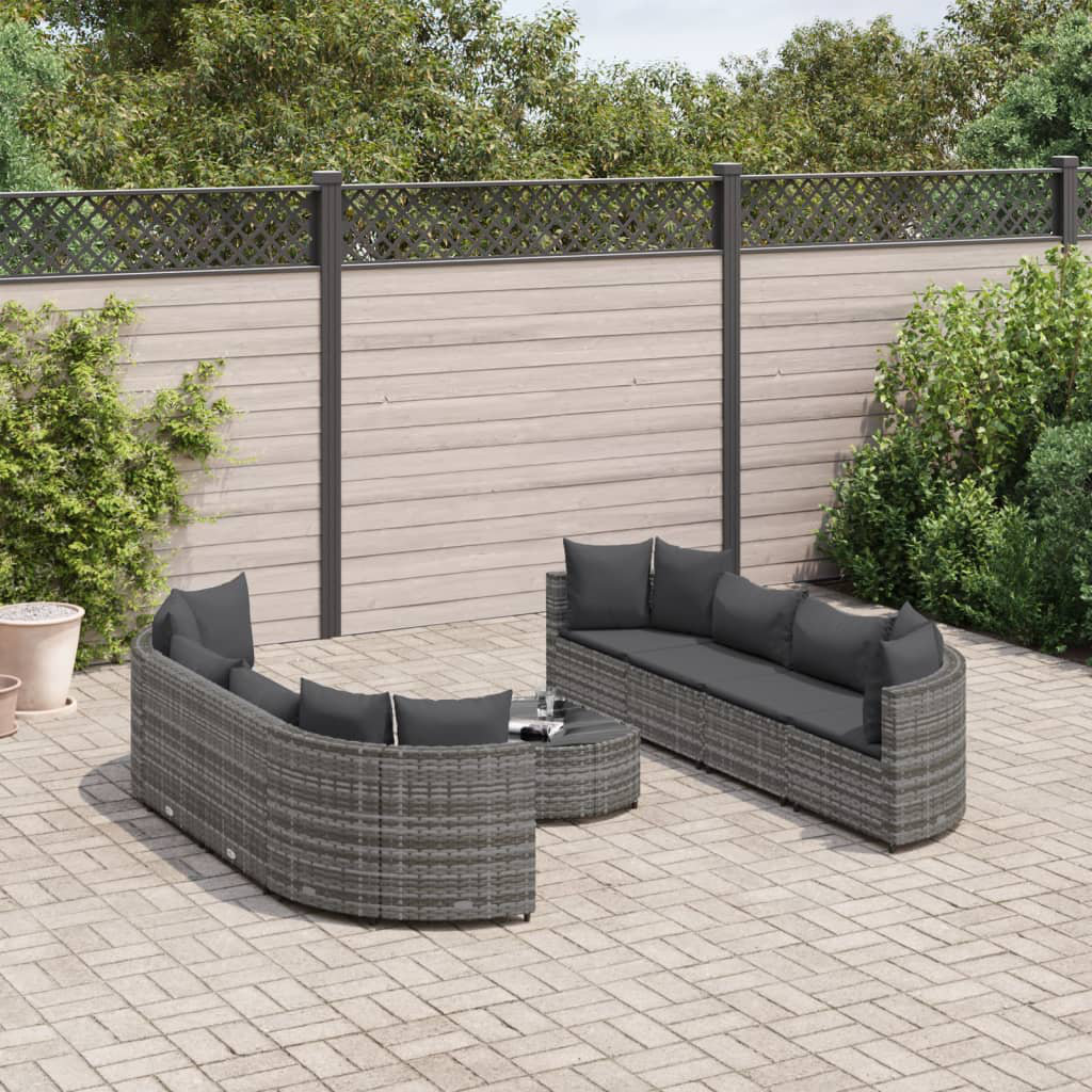 Vidaxl 9-Tlg. Garten-Sofagarnitur Mit Kissen Grau Poly Rattan