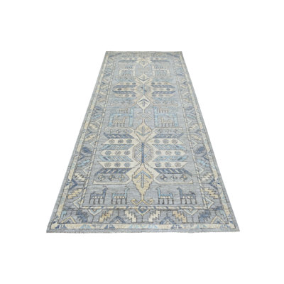 Tapis de couloir gris en laine noué à la main 4 pi 1 po x 9 pi 9 po 62F92C59BA8F46B5B9086CB5ED20535E