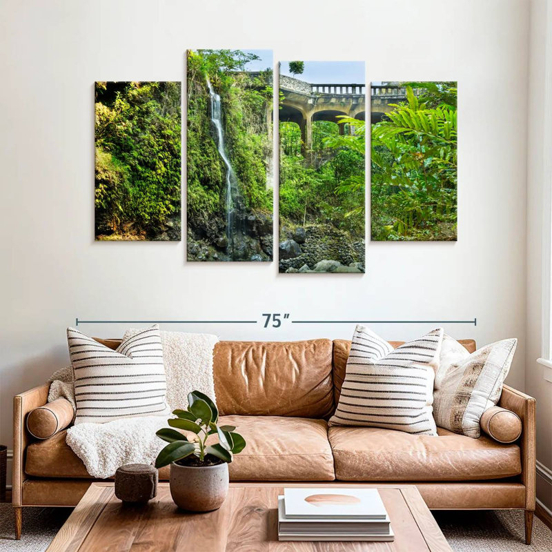 Lilie Hawaii Waterfall By Hana Bridge, H 42 po x l 68 po