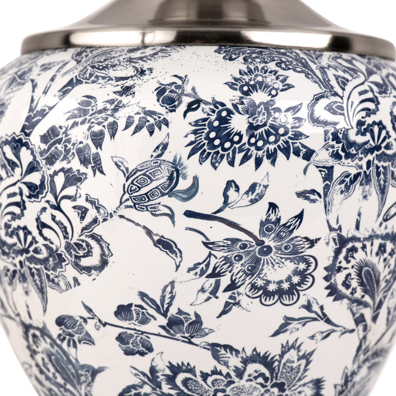Edie 57cm Toile de Jouy Vintage Style Table Lamp, Silver