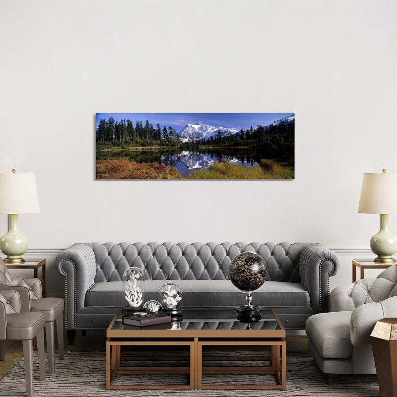 Reflection Of Mountains In A Lake, Mt Shuksan, Picture Lake, North Cascades National Park - Wrapped Canvas Panoramic Print