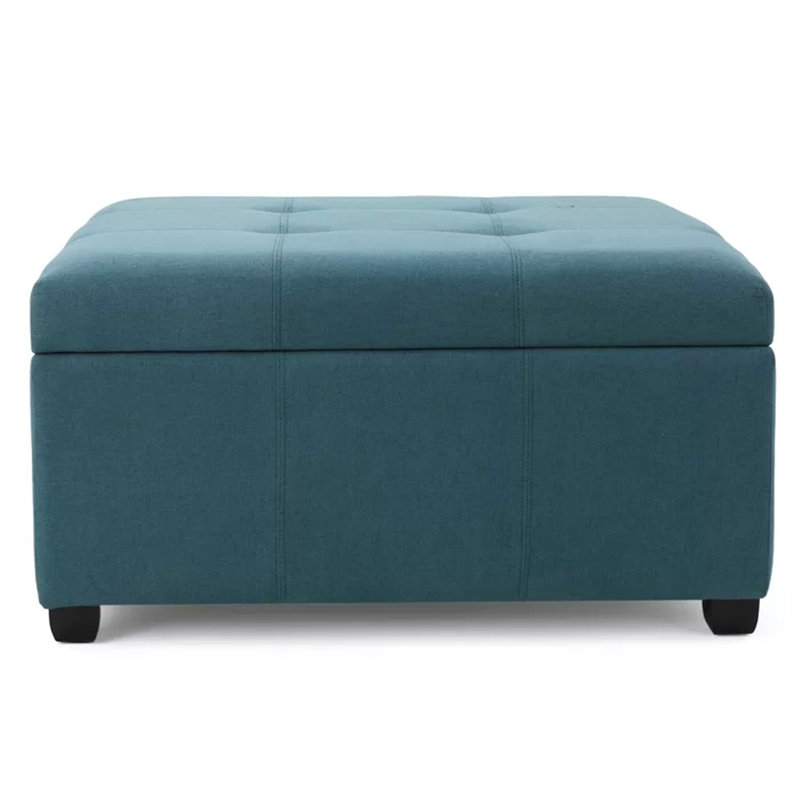 Jamil Upholstered Ottoman, Teal Polyester Blend