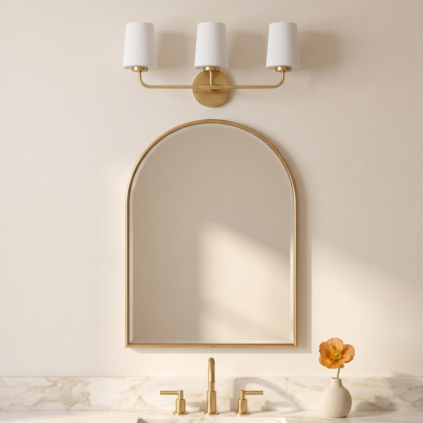 Fitz 3 Light Frosted Dimmable Vanity Light, Lacquered Brass