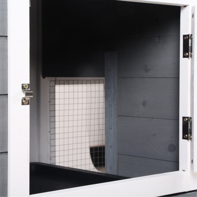 62 po. Cochon d'Inde, gris. Spacieux avec couloir. Plateau amovible, portes verrouillables, toit en asphalte. Cage ventilée en bois gris pour petits animaux, facile à nettoyer et robuste.