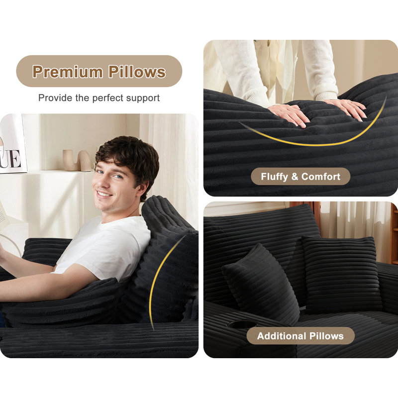 Fauteuil à billes en velours côtelé avec repose-pieds 62 po Big Compression, Velours côtelé noir