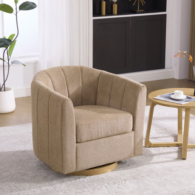 Fauteuil demi-tonneau pivotant en chenille avec rangement (base en bois massif)