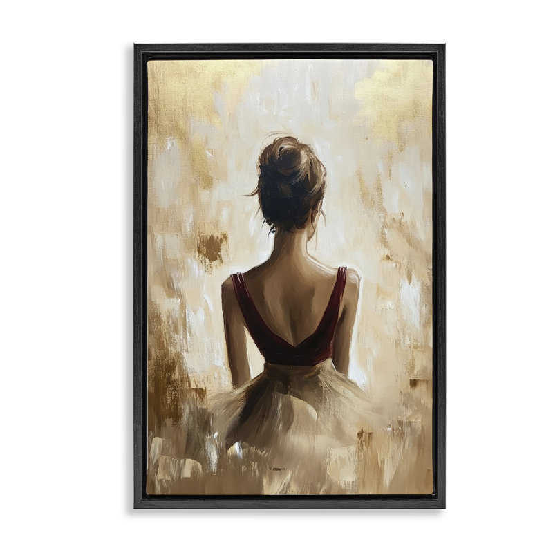 Cadre flottant à ballerine, portrait abstrait, design par Petal Prints Design, H 25 po x l 17 po, Cadre flottant noir de jais