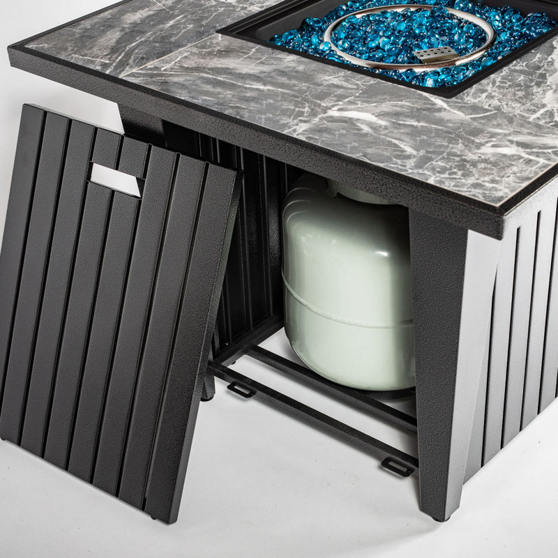 Table de foyer d'extérieur au gaz 32 po Raelynn avec base de clôture en céramique de marbre Design unique 50 000 BTU