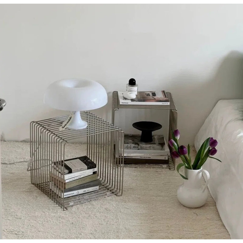 Simple Square Retro Side Table Bedside Table Coffee Table, Fashion Metal Silver Coffee Table Magazine,Set Of Two