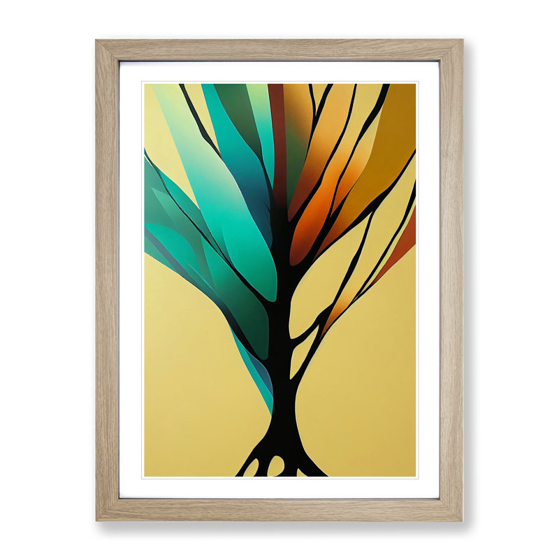 Abstract Vibrant Tree No.2 - Single Picture Frame Painting, 34cm H x 25cm W x 2cm D, Oak Framed