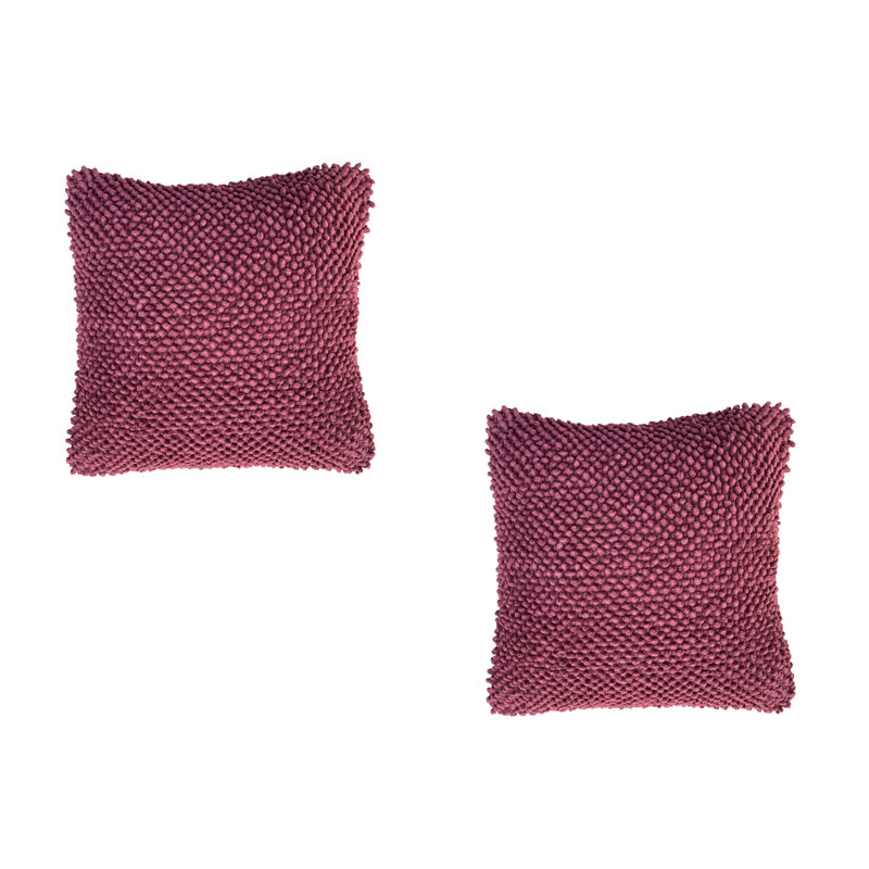 Felt Ball Square Cotton Pillow Cover, Cabernet