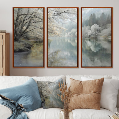 Arbres, brume matinale du lac serein, art mural