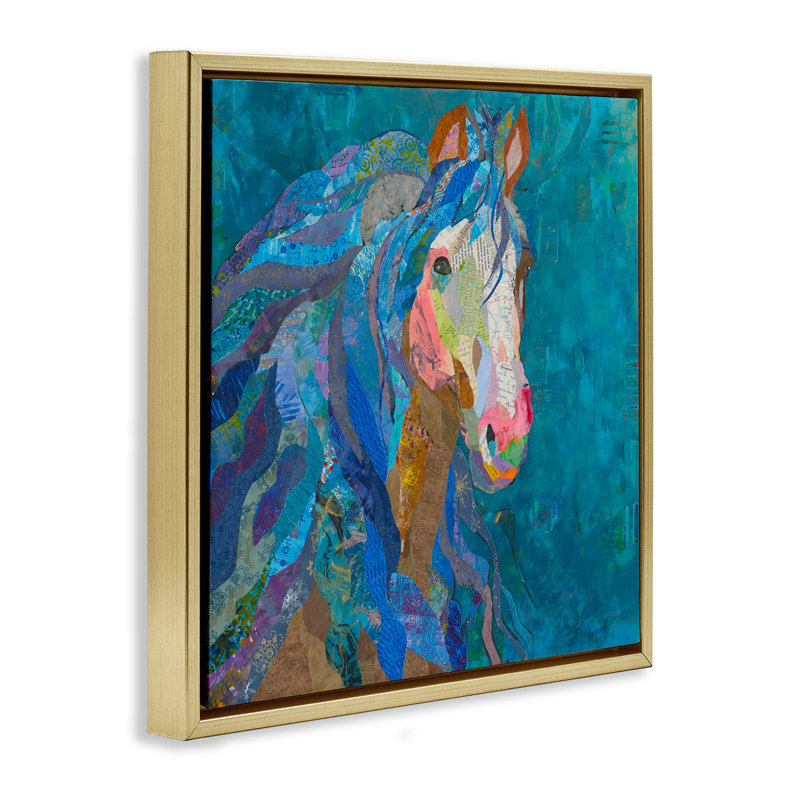 «Blue Collage Pegasus» par VioletDavenport, Cadre flottant métallique doré, H 18 po x l 18 po