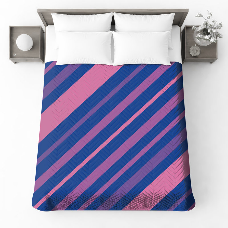 Couvre-lit matelassé à rayures rose et bleu, Lit simple