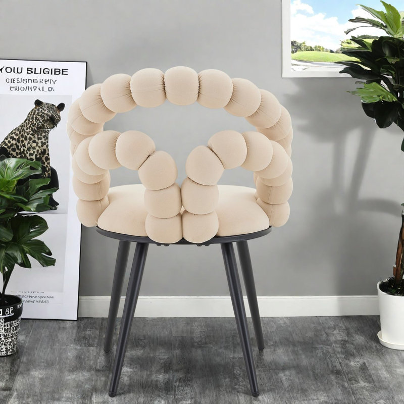 Ensemble de 2 chaises de salle à manger modernes, dossier en velours beige, pieds en métal