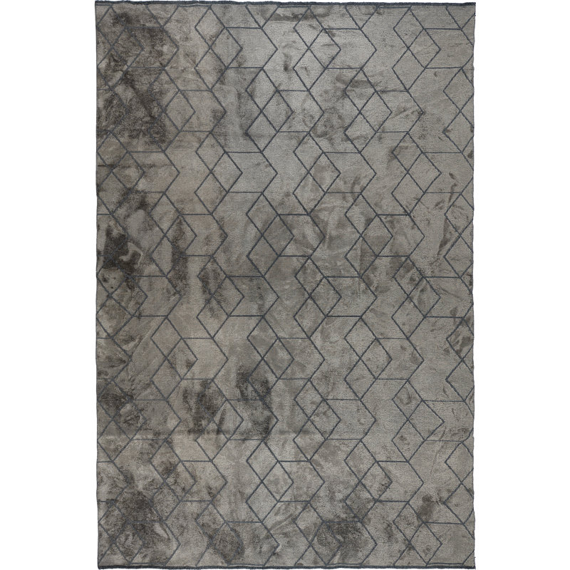 Tapis à motif géométrique tissé à plat en acrylique / coton / rayonne gris foncé Rapture, Rectangle 7 pi 10 po x 9 pi 10 po