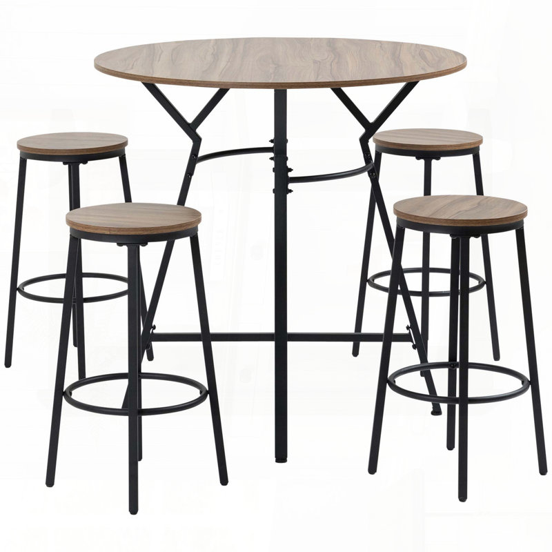 Ensemble 5 pièces de table de bar et chaises - noir et brun