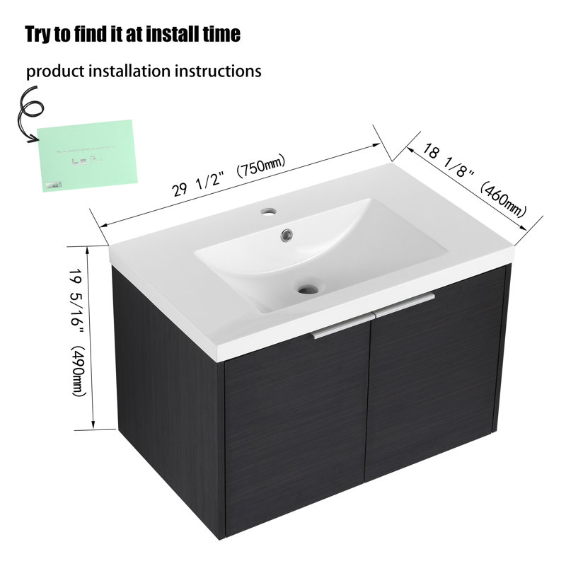 Ensemble de meuble-lavabo mural simple 29 po Kereb