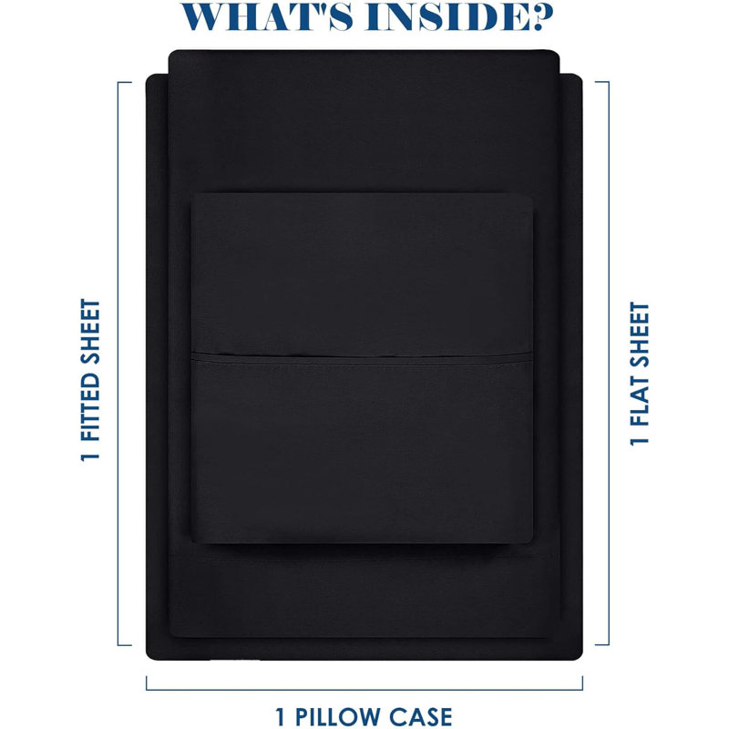 Soft  Microfiber Sheet Set, Twin Sheet Set + 1 Fitted Sheet + 1 Pillowcase, Black