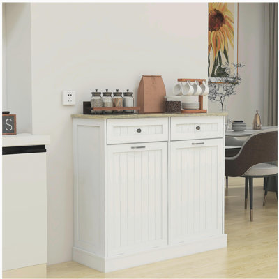 Armoire poubelle de cuisine à deux tiroirs et deux compartiments inclinables - blanc