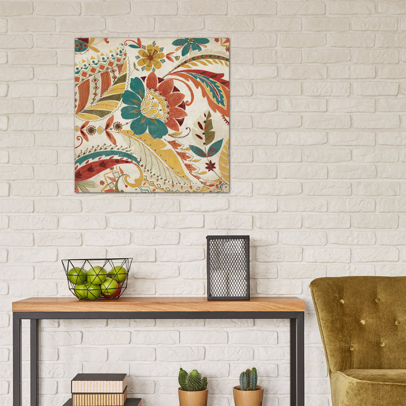 Boho Paisley Spice I, impression sur toile tendue, H 12 po x l 12 po x P 1,5 po, Pas de tapis, Toile tendue