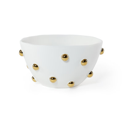Bol en porcelaine blanche céleste orné de perles dorées