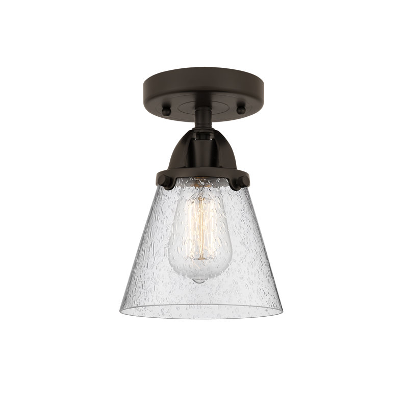 Plafonnier semi-encastré en verre à DEL, Grainé, H 9,25 po x l 6,25 po x P 6,25 po, Bronze huilé