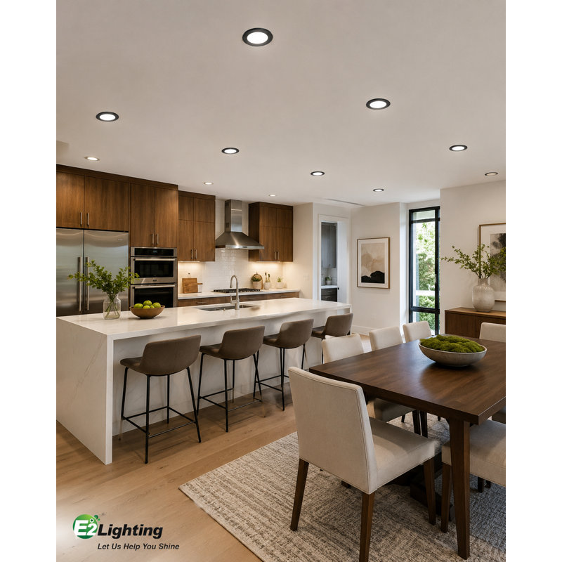 Éclairage à DEL vers le bas avec pile de secours E2 Lighting | 8 po | 18 W | à intensité variable Triac | 5 CCT réglable | Noir