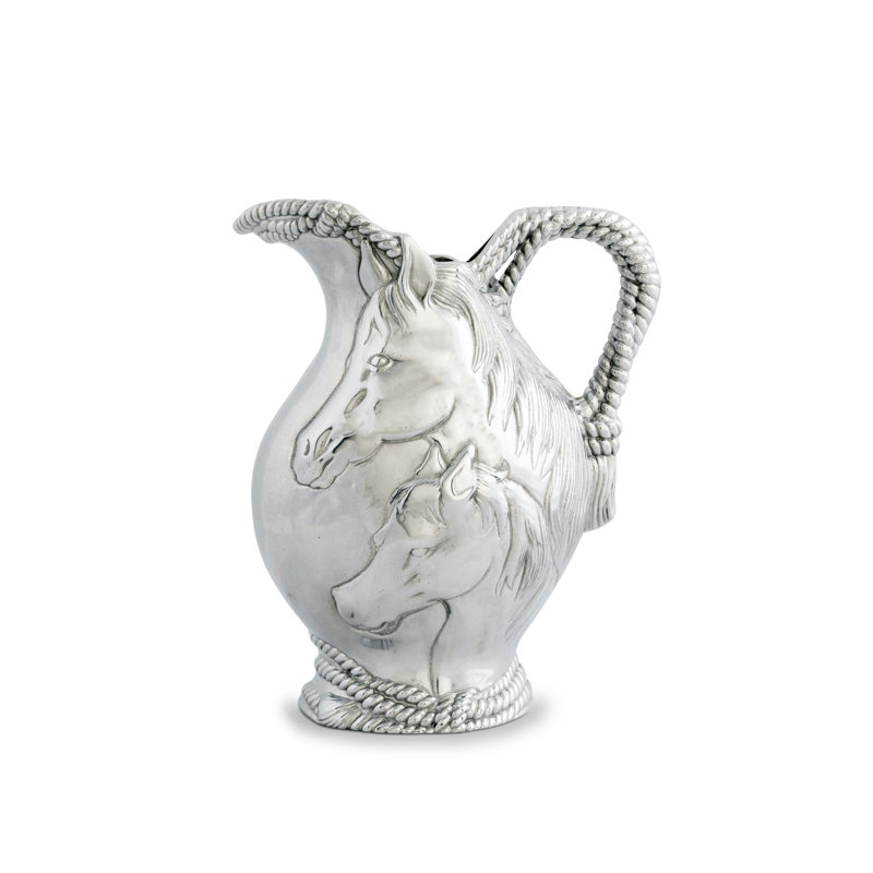 Equestrian Silver Aluminum Horse and Rope Pitcher