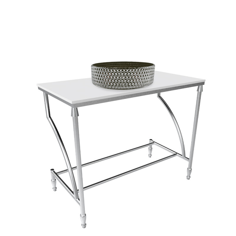 Luminous 36" Minimalist Metal Console Sink with Glass Vessel Basin and Solid Surface Top, Silver, White/Silver