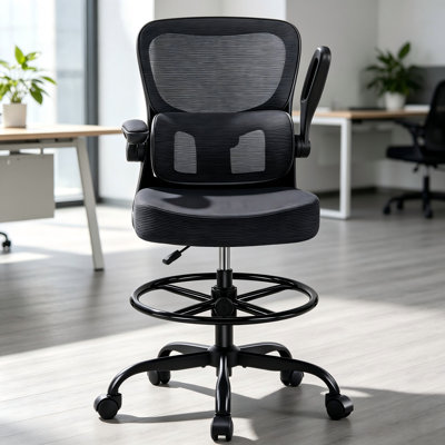 Drafting Office Chair - Ergonomic Tall Office Chair with Adjustable Footrest Ring - Counter Height Adjustable Rolling Standing Desk Chair with Lumbar Support