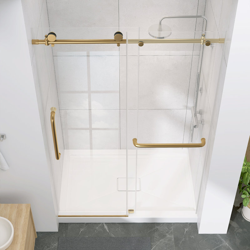 56" - 60'' W X 60'' H Single Sliding Frameless Tub Door Matte Black Shower Screen Bypass Alcove Bath Shower Door with Clear Tempered Glass