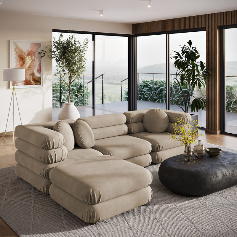 Canapé modulaire en velours 4 pièces Jubilee, Velours taupe