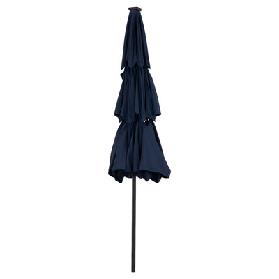 3-Tier 10' Navy Solid Octagon Market Umbrella with Solar Lights and Push-Button Tilt
