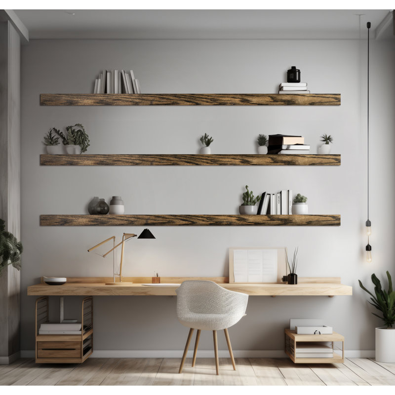 3 Piece Oak Floating Shelf, 3" H x 72" W x 8" D