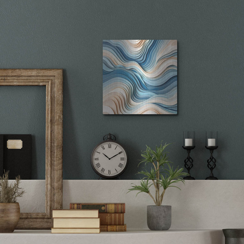  «Waves and Sand Abstract» par Rey Klimt, art mural en métal, 12 po x 12 po, H 12 po x l 12 po