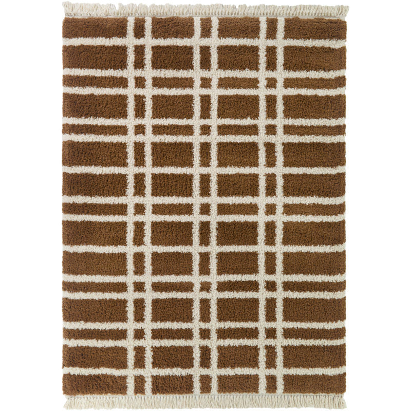 Leana Rust Geometric Stripe Area Rug, Rectangle 7'10" x 10'