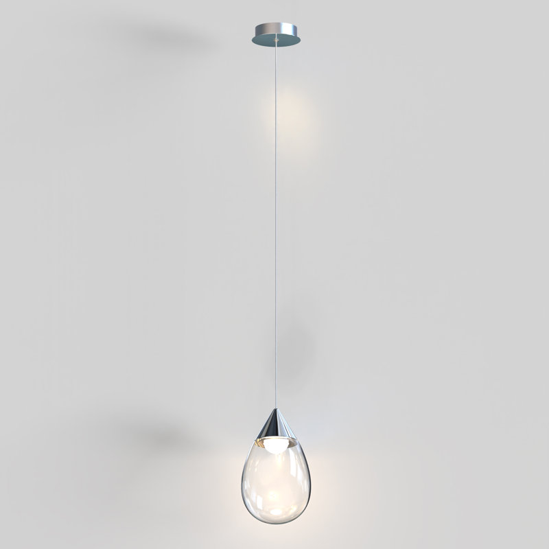 Alheidis Single Light Glass Dimmable LED Pendant, Polished Chrome, Clear