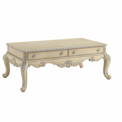 Table basse rétro blanche à 2 tiroirs avec pieds Cabriolet