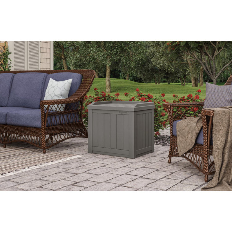 Suncast 22 in. W x 17 in. D Resin Deck Box Seat for Outdoor Storage, Made in the USA, Stoney, 1