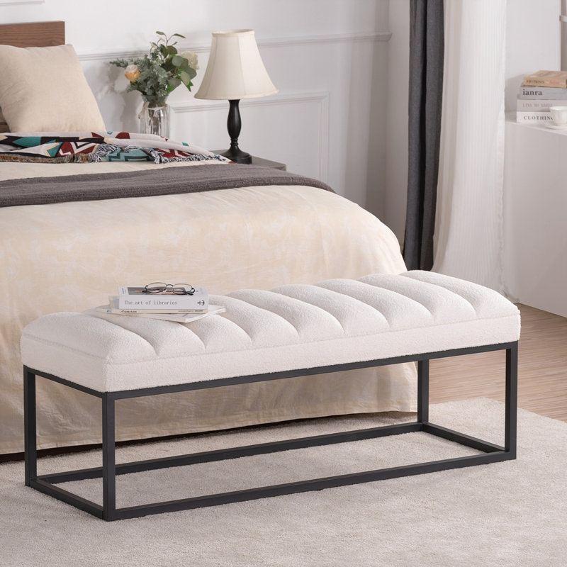 Banc rembourré pour chambre en métal, Blanc