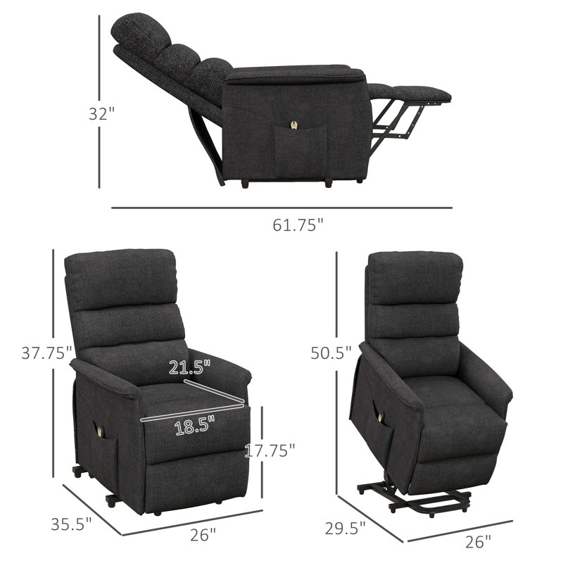 Fauteuil inclinable électrique avec télécommande, Lin noir