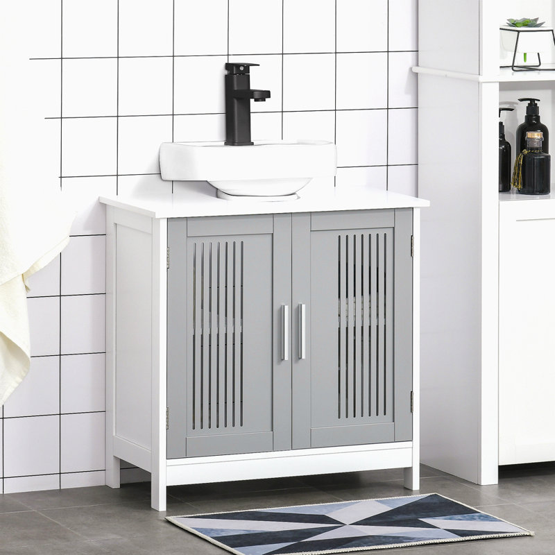 Armoire moderne sous le lavabo avec 2 portes, armoire de salle de bain piédestal sous le lavabo, meuble-lavabo avec tablettes réglables et blanc