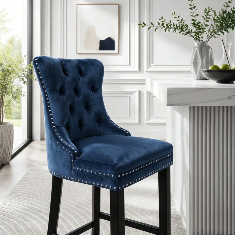 Chaise de salle à manger rembourrée moderne, Bleu