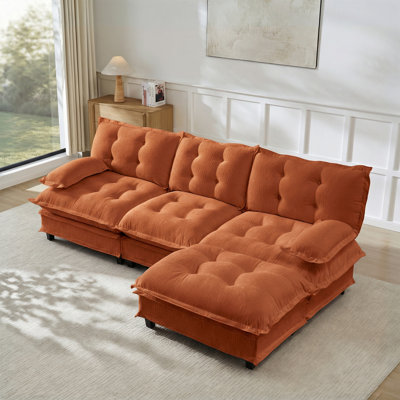 Canapé modulaire en forme de L de 107 pouces avec repose-pieds, assise profonde en chenille et coussin en treillis confortable pour la vie moderne